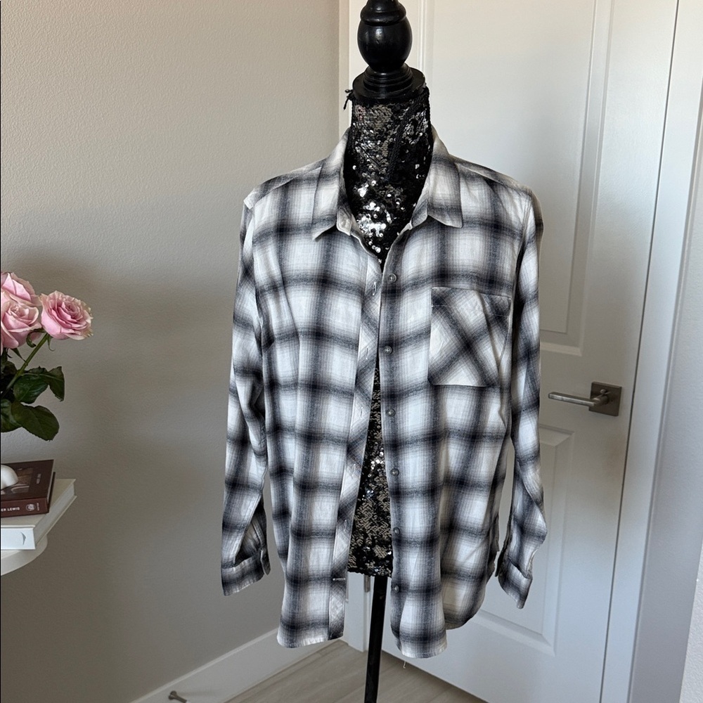Eddie Bauer Black and White Plaid Button Down Shirt